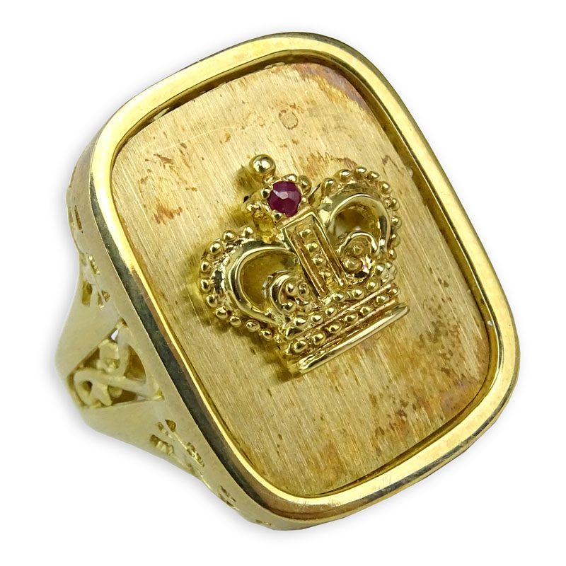 Vintage 14 Karat Yellow Gold Ring with Crown and Ruby Accent.