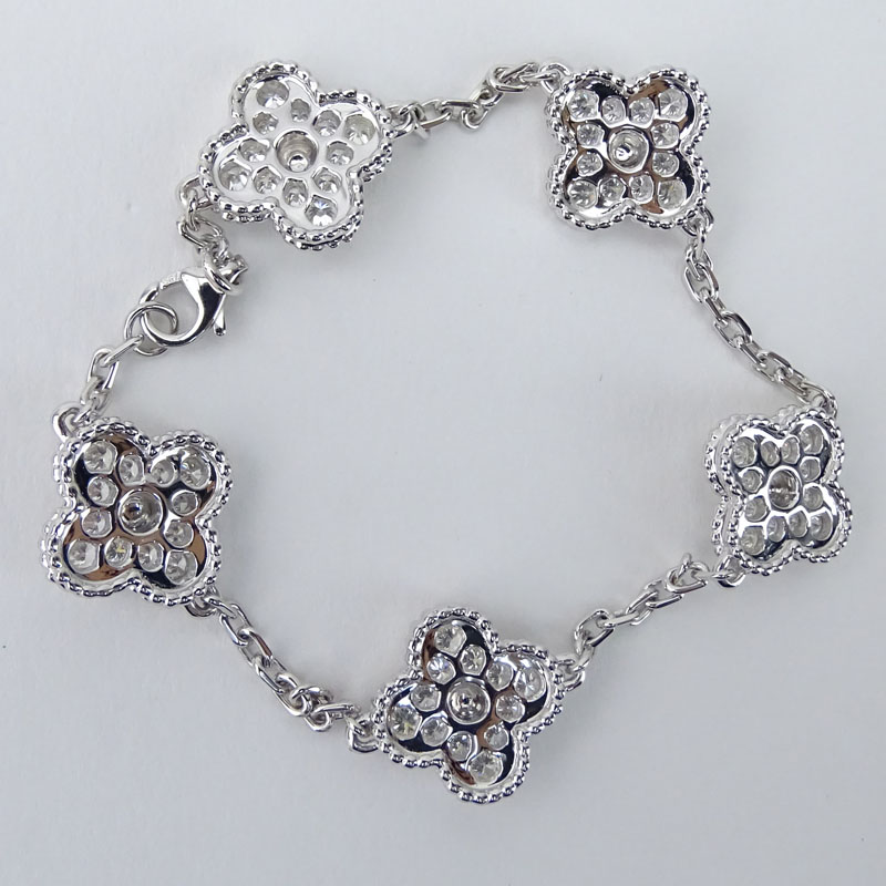 Van Cleef & Arpels Style Diamond and 18 Karat White Gold "Alhambra" Bracelet. Stamped 750 to clasp. 