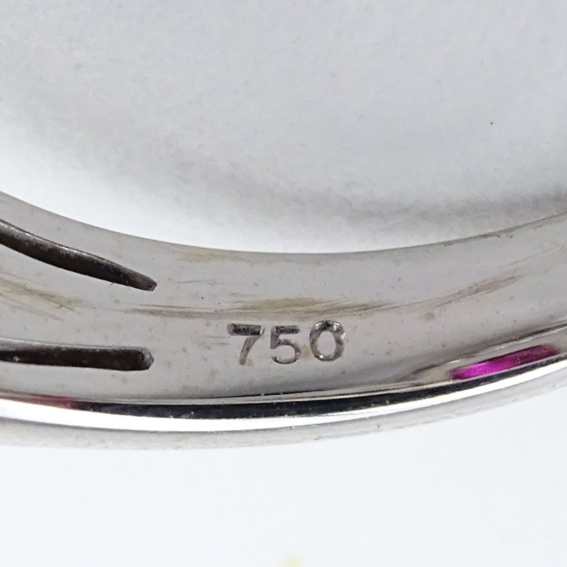 Large Oval Cushion Cut Rubelite Tourmaline, Diamond and 18 Karat White Gold Ring. 