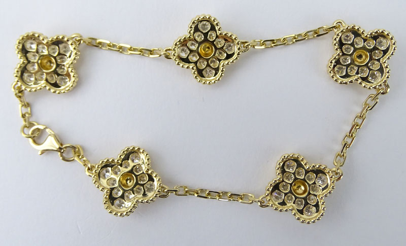 Van Cleef & Arpels Style Diamond and 18 Karat Yellow Gold "Alhambra" Bracelet. Stamped 750 to clasp. 