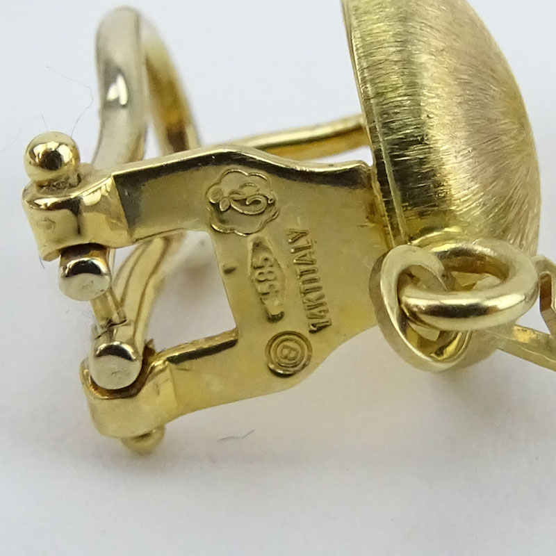 Three (3) Pair of Vintage Italian Gold Earrings including 18 Karat White Ribbed Gold, 18 Karat White Gold Pendant and 14 Karat Yellow Gold Pendant. 
