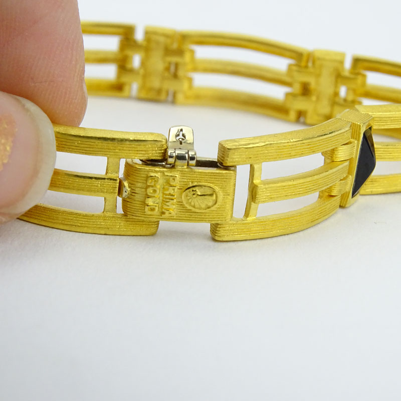 Vintage Prima Gold 24 Karat Fine Yellow Gold and Onyx Bracelet and Two Rings Suite.