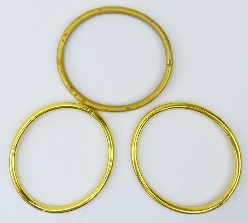 Three (3) Vintage Heavy 22 Karat Yellow Gold Hinged Bangle Bracelets