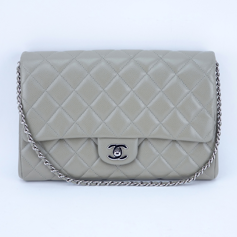 Chanel Dark Beige Leather Flap Bag With Chain.