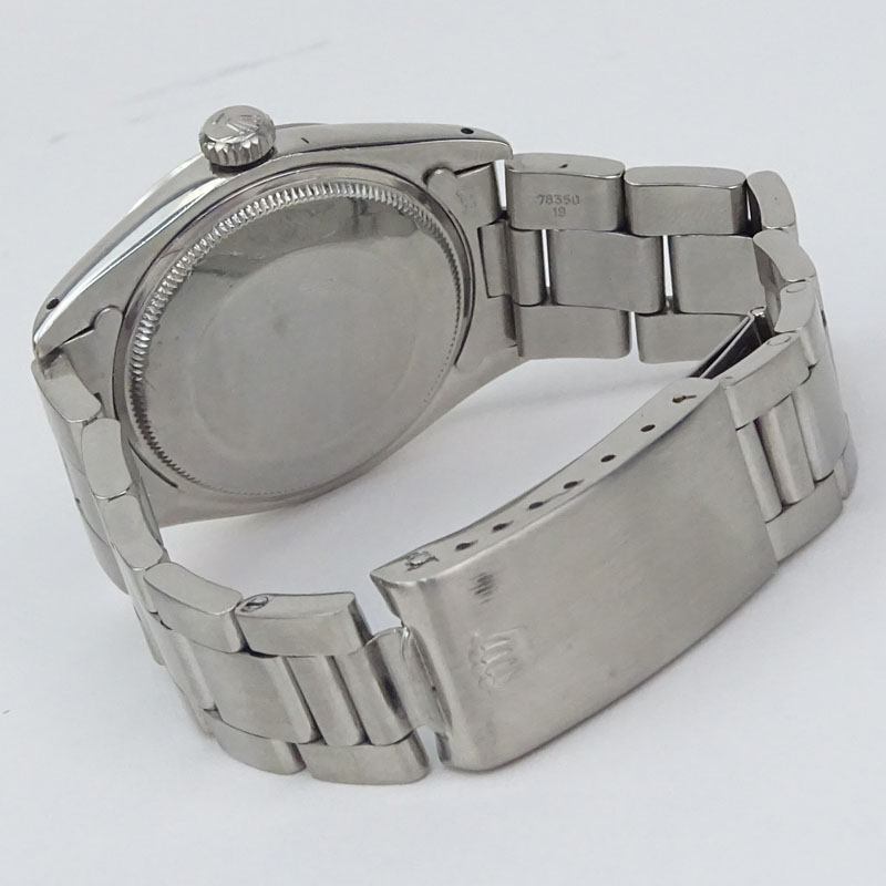 Vintage Rolex Date Stainless Steel Oyster Bracelet Watch with Black Dial, 34mm Case. 