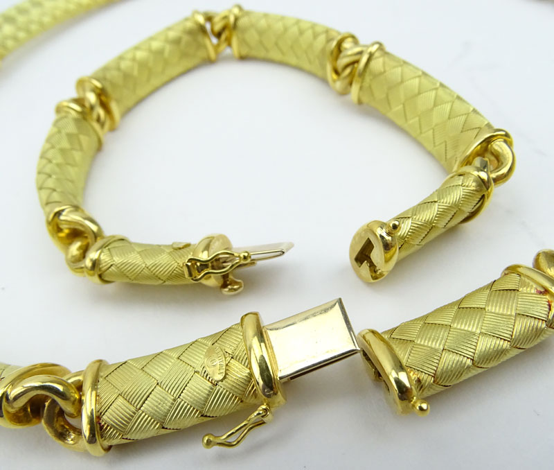 Vintage Italian 18 Karat Yellow Gold Bar Link Necklace and Bracelet Suite.