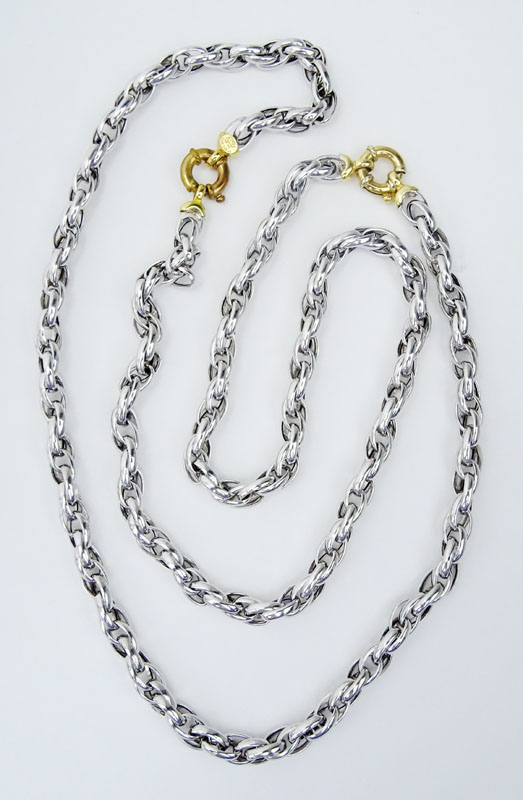 Vintage Italian Platinum and 18 Karat Yellow Gold Braided Style Necklace.