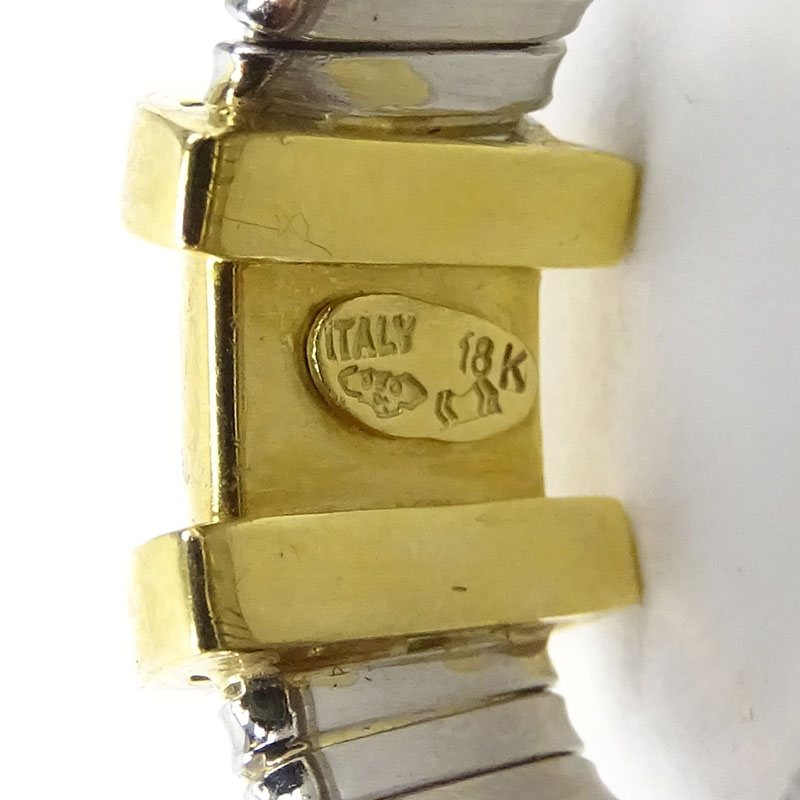 Vintage Italian Platinum and Diamond 18 Karat Yellow Gold Flexible Cuff Bangle Bracelet and 2 Rings Suite.