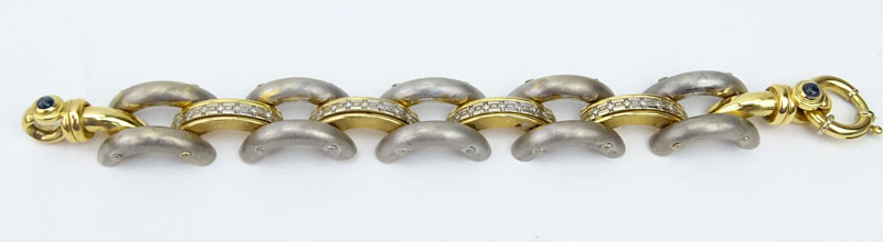 Italian 18 Karat Two Tone Gold, Diamond and Cabochon Sapphire Link Bracelet. 