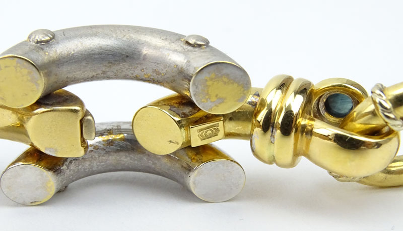 Italian 18 Karat Two Tone Gold, Diamond and Cabochon Sapphire Link Bracelet. 