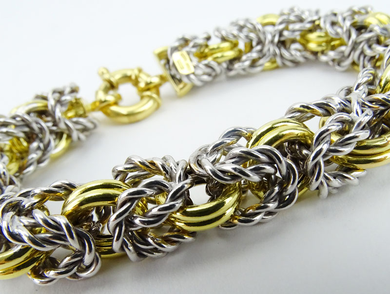 Vintage Italian 18 Karat Yellow and White Gold  Braided Double Hoop Link Bracelet.