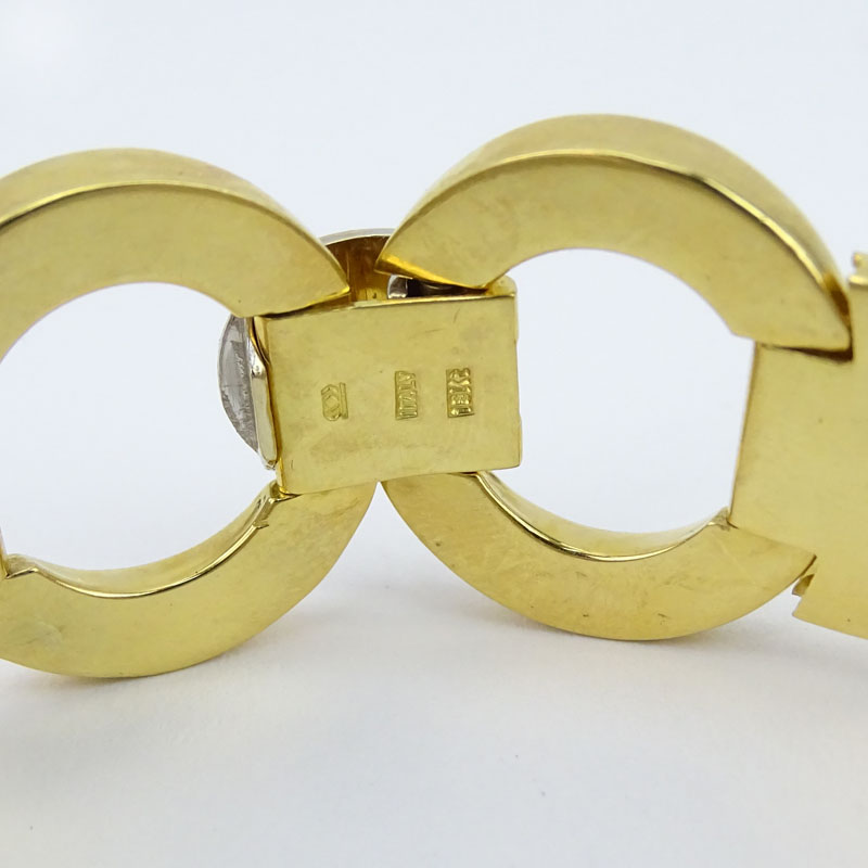 Vintage Italian 18 Karat Yellow Gold Mesh Bracelet with CZ Accents.