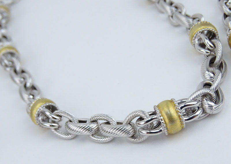 Heavy Italian 18 Karat White Gold Cable Chain Link Necklace and Bracelet Suite.