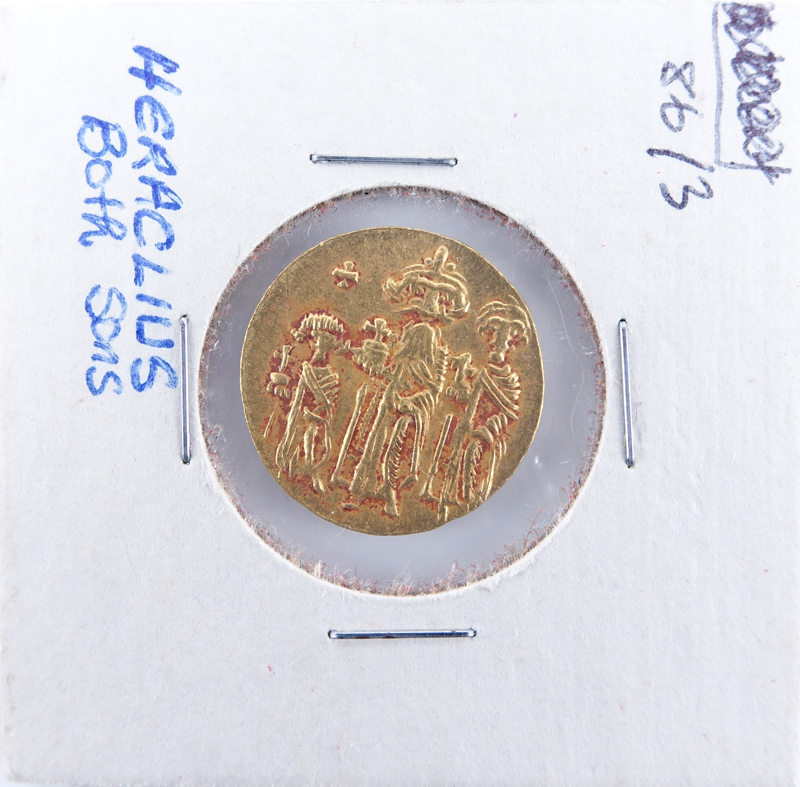 Byzantine Empire: Heraclius "Three Kings" (A.D. 632-641) Gold Solidus in Coin Display.