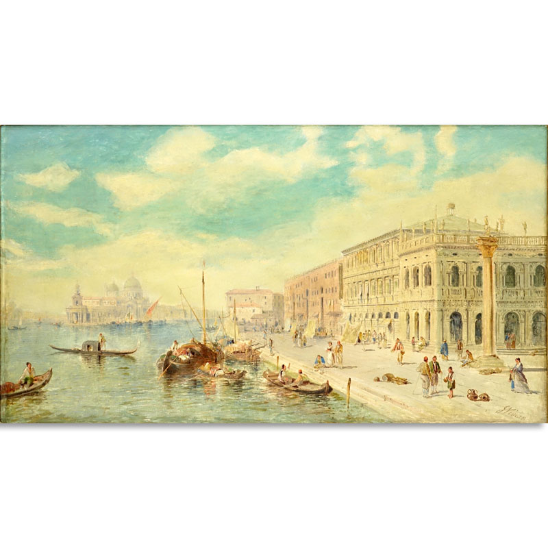 Jane Vivian, British (fl.1869 - 1877) Oil on Canvas "Venetian Scene" Signed Lower Right. 