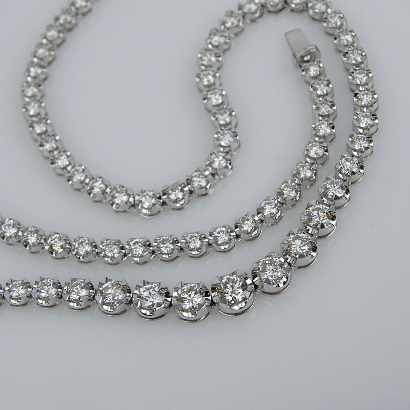 Approx. 10.02 Carat Round Brilliant Cut Diamond and 18 Karat White Gold Riviera Necklace.