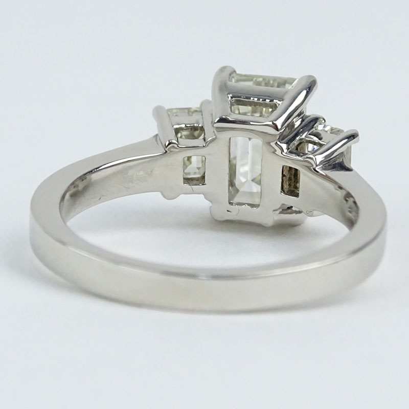 Approx. 2.35 Carat TW Emerald Cut Diamond and Platinum Engagement Ring.