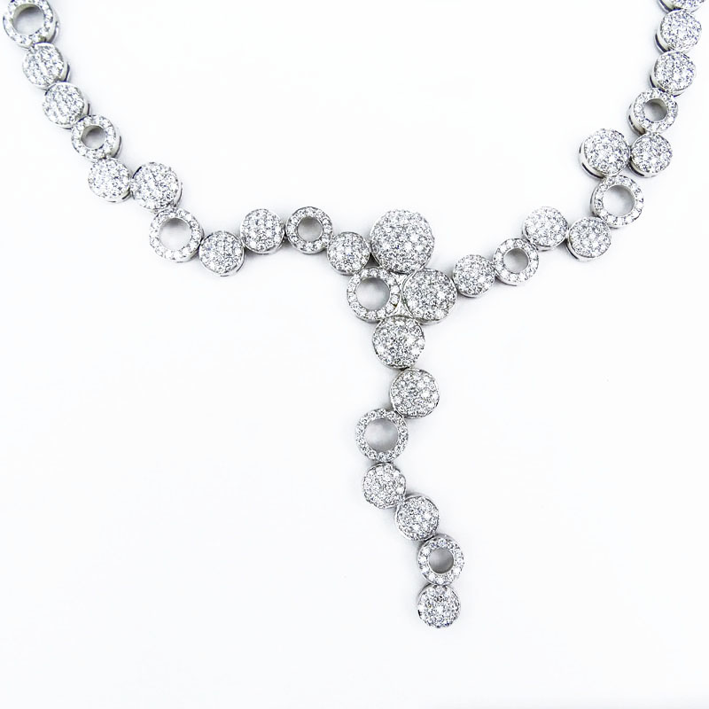 Very Fine Hand Made Contemporary Design Approx. 13.0 Carat Pave Set Round Brilliant Cut Diamond and 18 Karat White Gold Necklace.