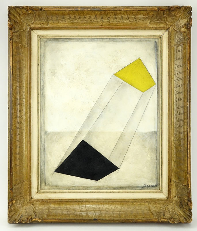 Mid-Century American School Oil On Masonite "Constructionist Composition". Signed and dated Moses '66.