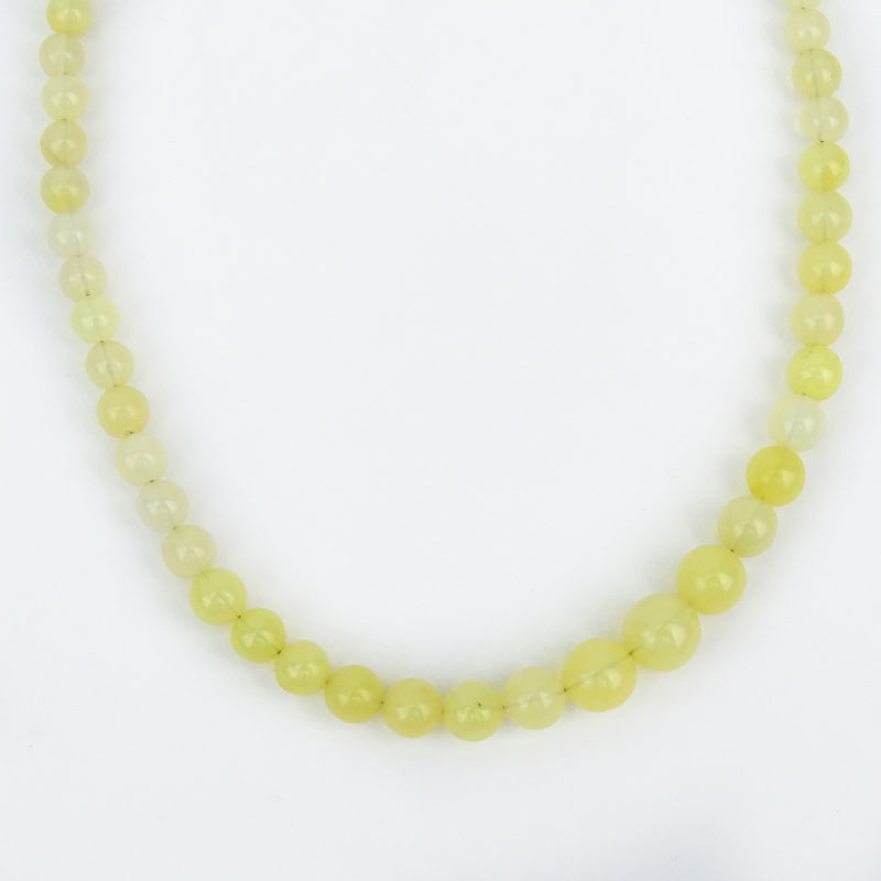 Vintage Approx. 45.0 Carat Ninety Two (92) Ethiopian White Opal Round Bead Necklace with 14 Karat Yellow Gold Clasp.