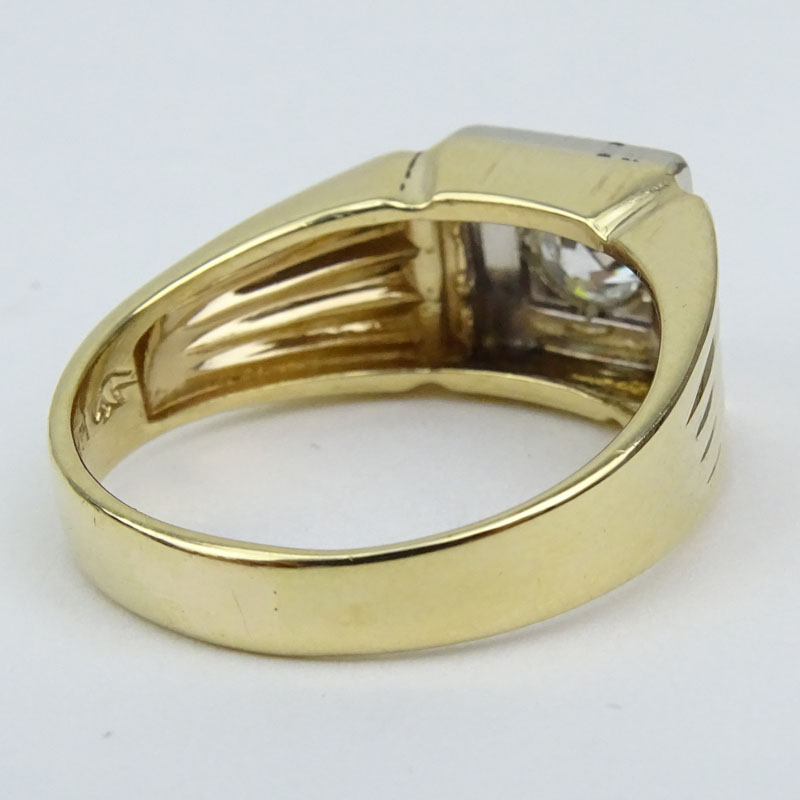 Man's Vintage Approx. .65 Carat Old European Cut Diamond and 14 Karat Yellow Gold Ring.