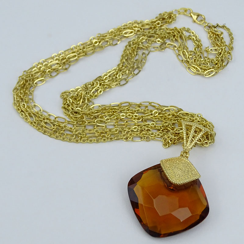 Large Italian Citrine and 14 Karat Yellow Gold Necklace, Bracelet and Earring Suite.