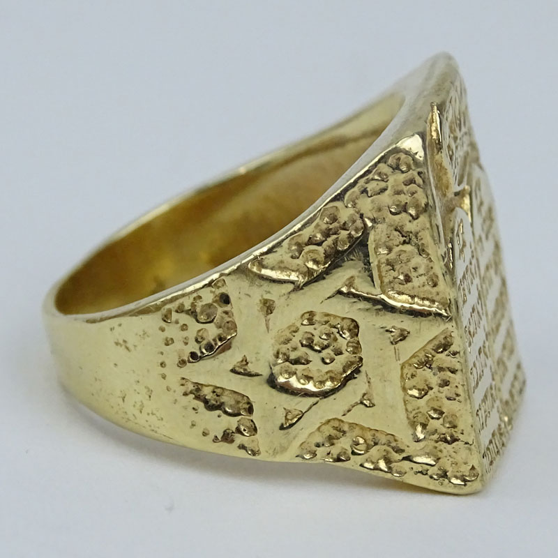 Men's Vintage Heavy 14 Karat Yellow Gold Judaica Ring.