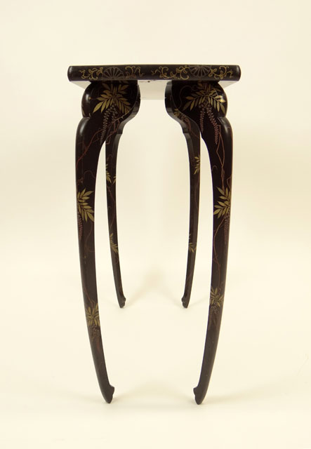 Japanese Gilt Black Lacquer Console Table together with Matching Two Part Wall Bracket.