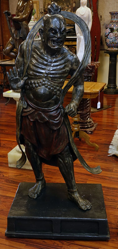 Pair of Large Impressive Japanese Polychrome Bronze and Metal Sculptures, Models of Deva King. 