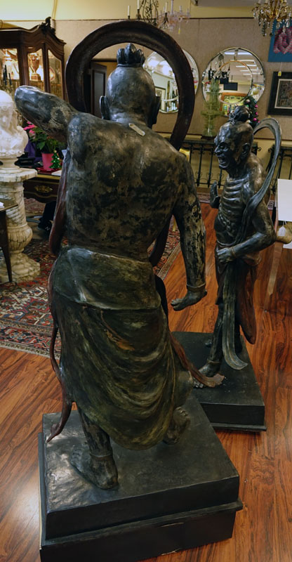 Pair of Large Impressive Japanese Polychrome Bronze and Metal Sculptures, Models of Deva King. 