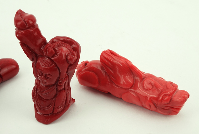 Grouping of Five (5) Chinese Red Coral Carvings.