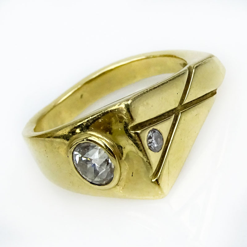 Men's Vintage Diamond and 14 Karat Yellow Gold Pinkie Ring.