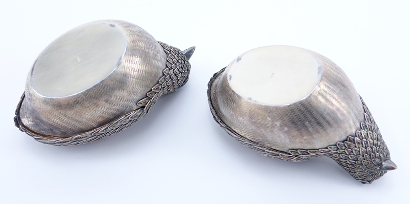 Pair of Chinese Silver Bird Trinket or Betel Nut Boxes.