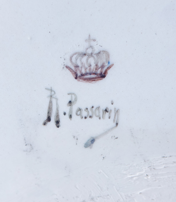 18/19th Century Italian Faience Tabletop Armoire. Signed R. Passarin verso.