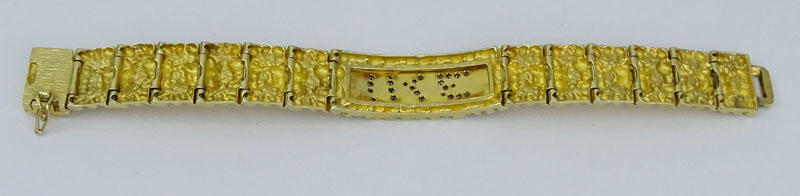 Vintage Diamond and Heavy 14 Karat Yellow Gold Nugget style ID Bracelet "IKE". 
