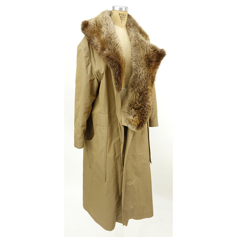 Men's Birger Christensen Hermes Fur Lined Poplin Trench Coat. Detachable beaver fur collar and detachable sheared fur lining.