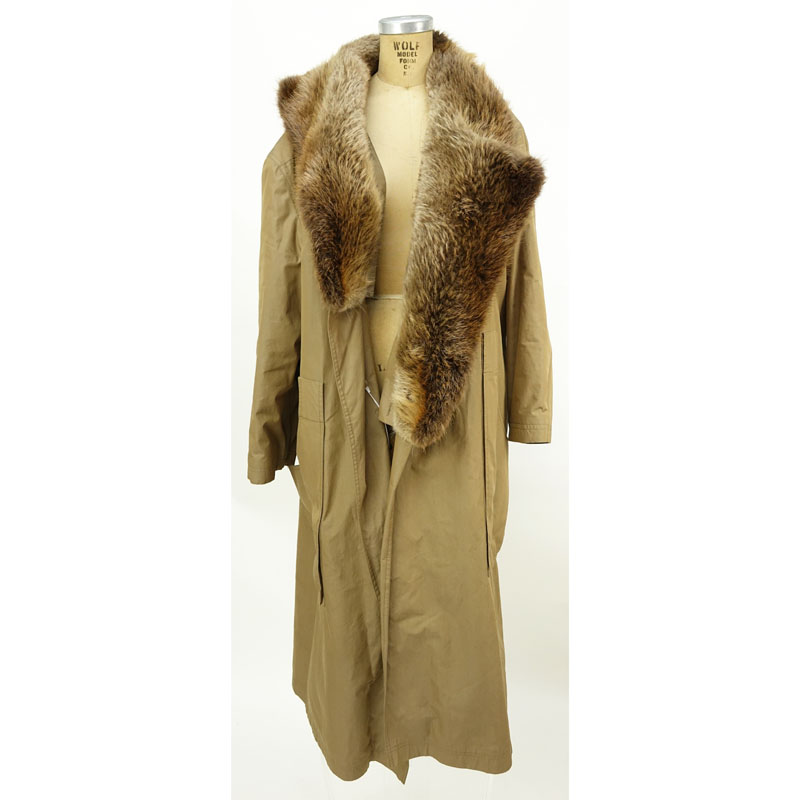 Men's Birger Christensen Hermes Fur Lined Poplin Trench Coat. Detachable beaver fur collar and detachable sheared fur lining.