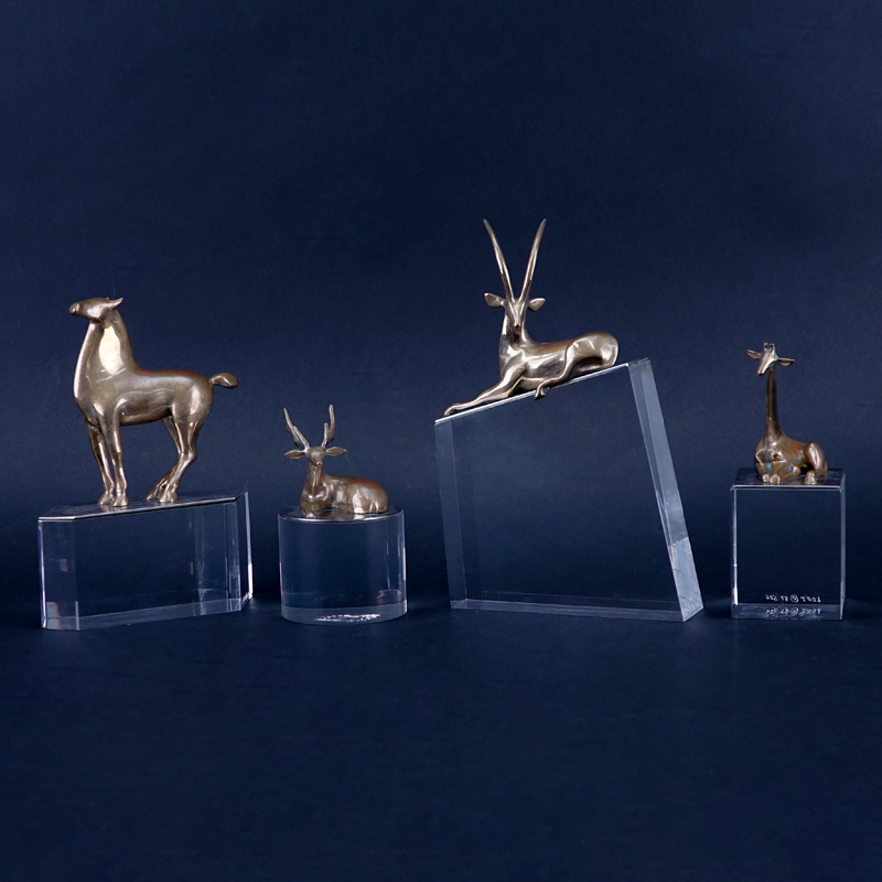 Loet Vanderveen, Dutch (1921) Collection of Four (4) Bronze Animals On Lucite Bases.