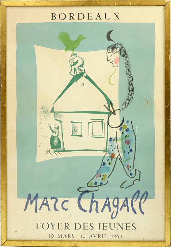 After: Marc Chagall, Russian/French (1887 - 1985) Lithograph Poster ''Bordeaux, Foyer Des Jeunes" March 10 - April 10 1969. 