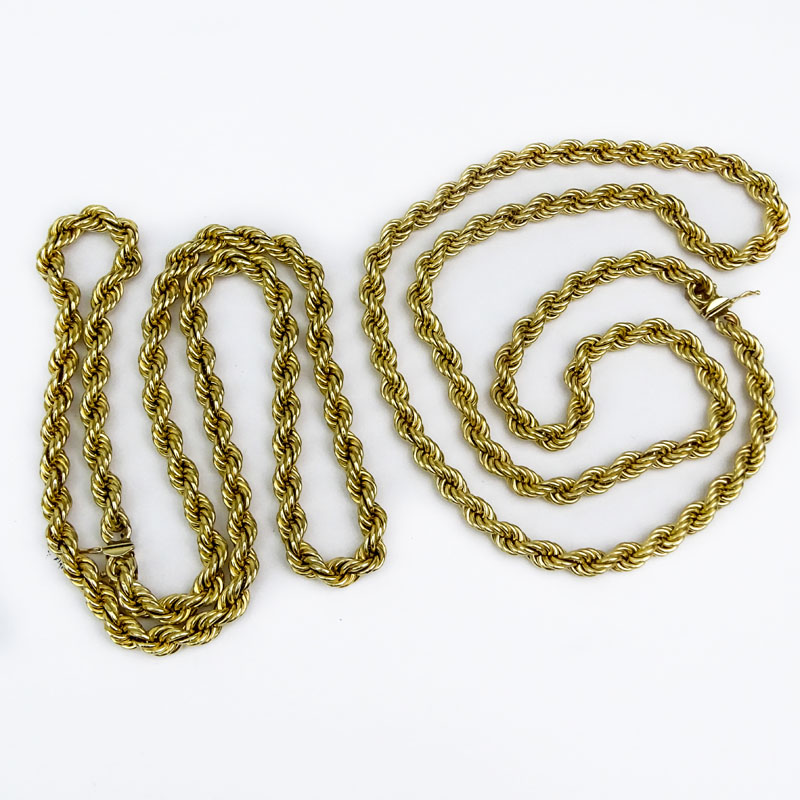 Two (2) Vintage 14 Karat Yellow Gold Rope Link Necklaces.