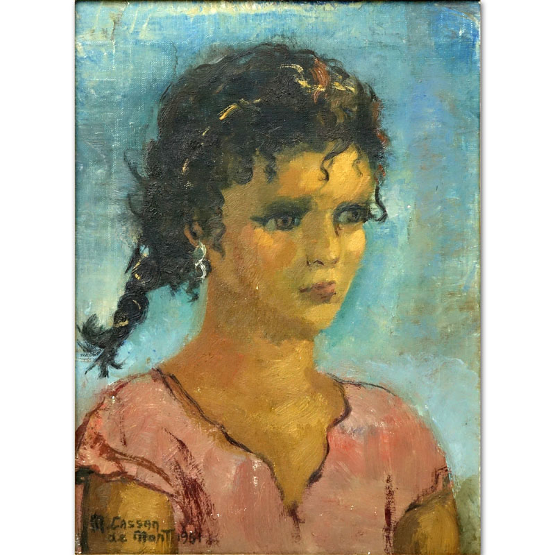 Mid Century Oil On Canvas "Portrait Of A Girl" Signed M. Cassan De Mont, dated 1951. 