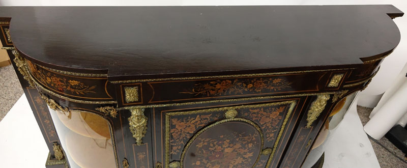 Early 20th Century French Napoleon III style Gilt Bronze Mounted Marquetry Inlaid Demi Lune Credenza.