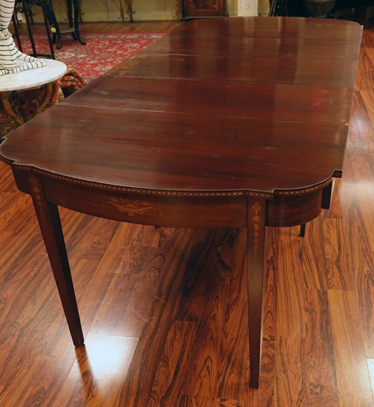 20th Century Sheraton Style Inlaid Console/Expanding Dining Table With 3 Leaves.