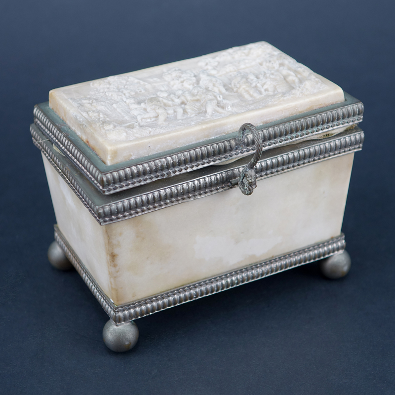 Early Continental Carved Stone Jewelry Casket.