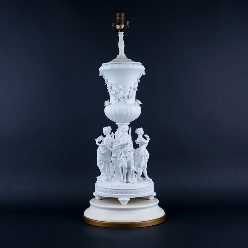 20th Century Sevres Style Bisque Figural Lamp.