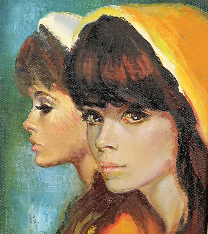Sandu Liberman, Romanian (1923 - 1977) Oil on Canvas “Portrait of Two Women”