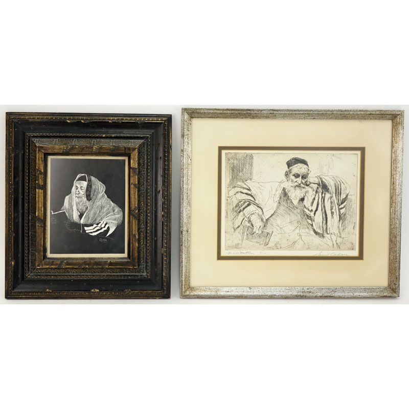Two (2) Judaica Etchings Includes: Samuel George Cahan (1886 - 1974) "Meditation", signed and numbered 9/100; Roka "Rabbi" 