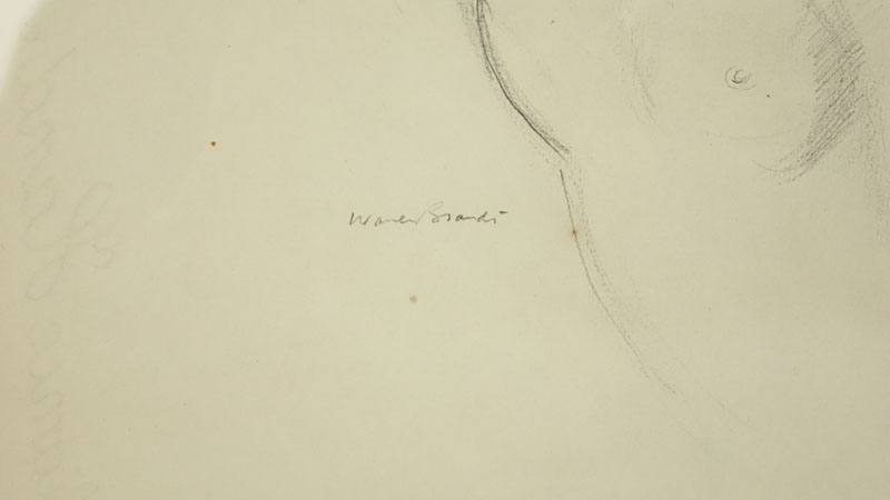 Warren Brandt, American (1918 - 2002) Drawing on paper "Arabella With Arm Raised". 