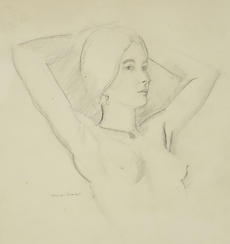 Warren Brandt, American (1918 - 2002) Drawing on paper "Arabella With Arm Raised". 