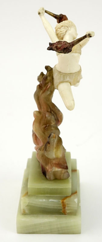 After: Johann Philipp Ferdinand Preiss, German (1882 - 1943) "Flame Leaper" Ivory and Resin Figurine on Onyx Base.